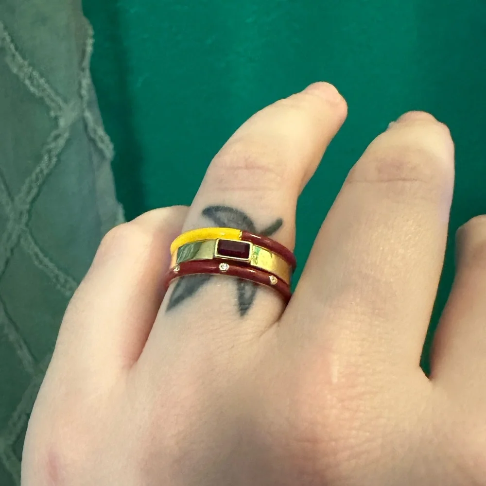 Pura Vida Yellow and Red Stacked Ring Set - Picture 4 of 7